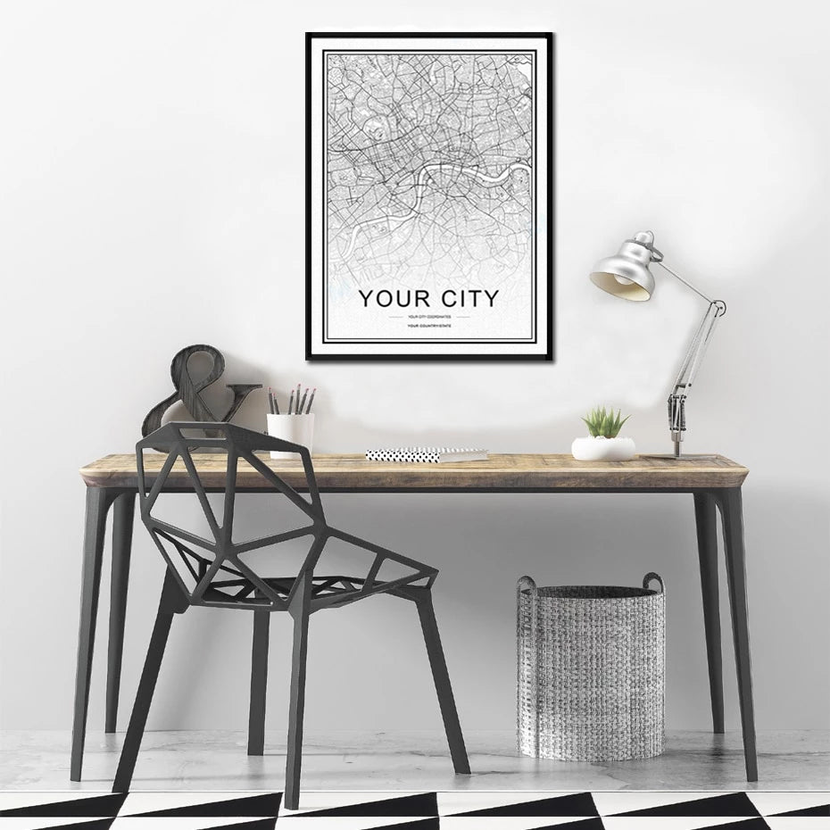 Personalized City Map For Your Wall - This High Resolution Highly Detailed Giclee Print Wall Map Picture Can Be Customized For Any City Or Town