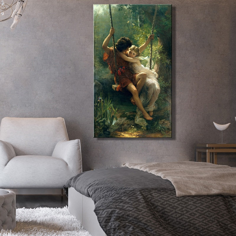 Springtime by Pierre Auguste Cot Poster Fine Art Canvas Print Famous French Classicism Wall Art Painting for Modern Living Room Decor