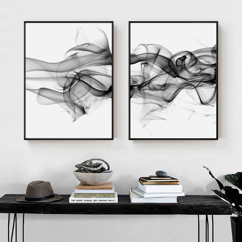 Stylish Abstract Black Vapor Trails Black And White Posters Fine Art Canvas Prints For Modern Office Decor Home Interior Wall Art Decoration