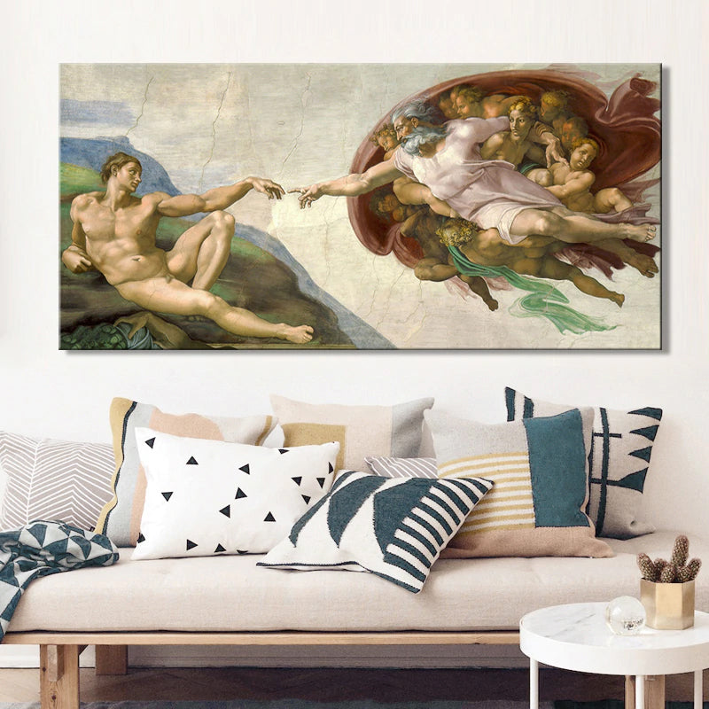 The Creation of Adam by Michelangelo, Sistine Chapel Ceiling Fresco Fine Art Canvas Print, Famous Painting Wall Art for Modern Home Decor