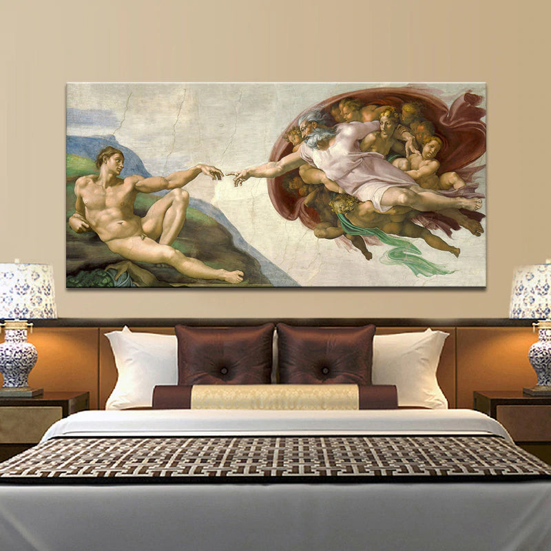 The Creation of Adam by Michelangelo, Sistine Chapel Ceiling Fresco Fine Art Canvas Print, Famous Painting Wall Art for Modern Home Decor