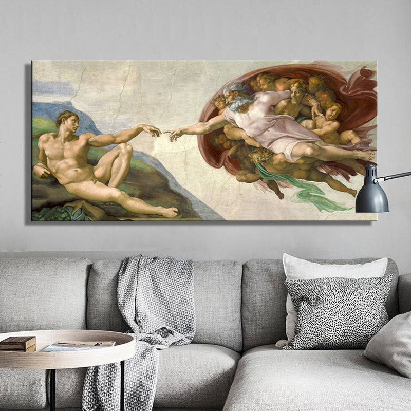 The Creation of Adam by Michelangelo, Sistine Chapel Ceiling Fresco Fine Art Canvas Print, Famous Painting Wall Art for Modern Home Decor