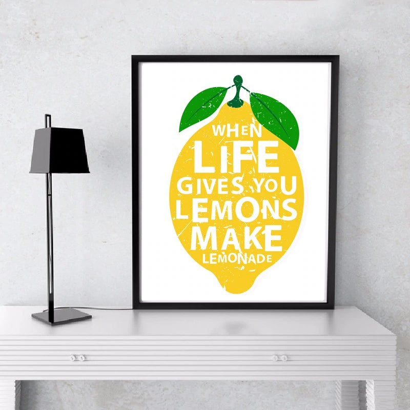 When Life Gives You Lemons Make Lemonades Positive Inspiration Quotes Wall Art Kitchen Decor Canvas Poster Cafe Home Decor