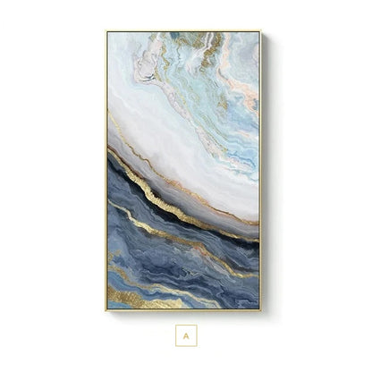 Abstract Blue Golden Marble Design Wall Art Fine Art Canvas Prints Contemporary Pictures For Designer Home Loft Apartment Modern Office Wall Art Decor
