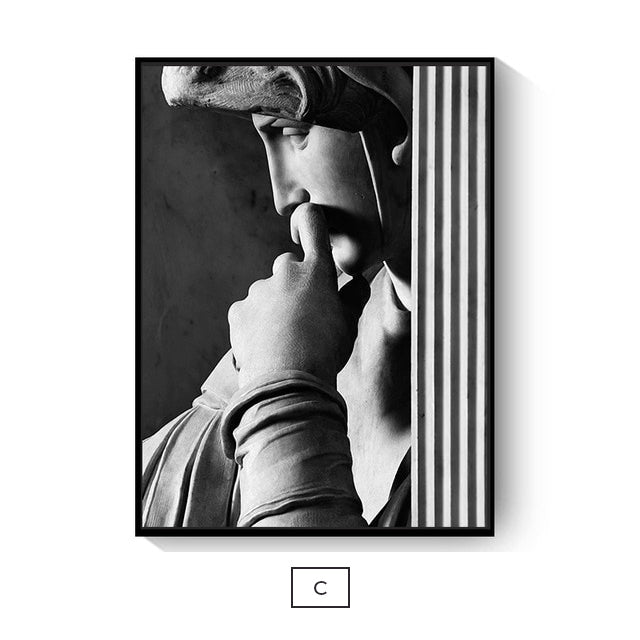 Abstract Renaissance Wall Art Black And White Statue Of David Fine Art Canvas Print Contemporary Pictures For Office Living Room Home Decor