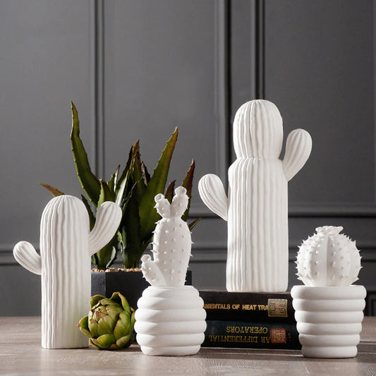 Minimalist White Cactus Statuettes For Lounge Coffee Table Living Room Sideboard Bedroom Dressing Table Decoration Modern Abstract Nordic Home Decoration