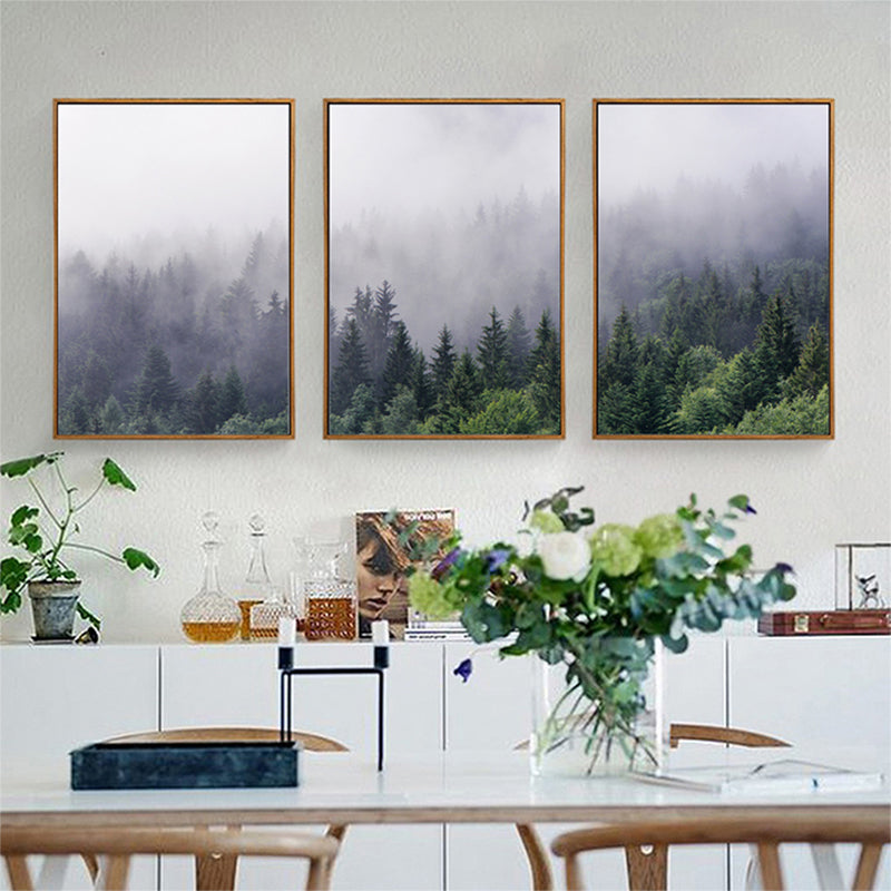 Misty Foggy Forest Nature Scenery Poster Nordic Landscape Canvas Wall art Print 