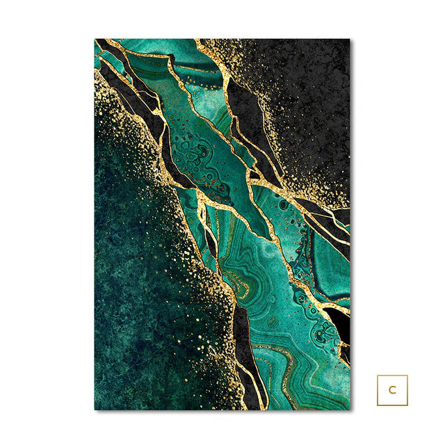 Modern Abstract Marble Print Wall Art Fine Art Canvas Prints Golden Green Agate Pictures For Luxury Living Room Dining Room Home Office Art Decor