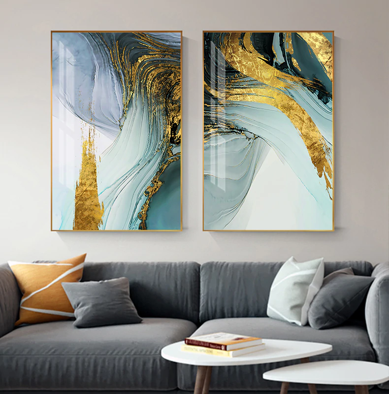Golden Blue Abstract Poster Canvas Wall Art Abstract Print Modern Home Decor 