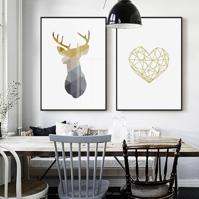 Black White Deer Head Minimalist Canvas Print Poster Painting Modern Home Decor 