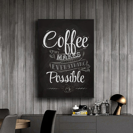 Retro Café Chalkboard Style Coffee Quote Wall Art Fine Art Canvas Print Black White Poster Picture For Kitchen Dining Room Coffee Shop Art Decor