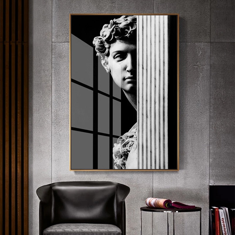 Abstract Renaissance Wall Art Black And White Statue Of David Fine Art Canvas Print Contemporary Pictures For Office Living Room Home Decor