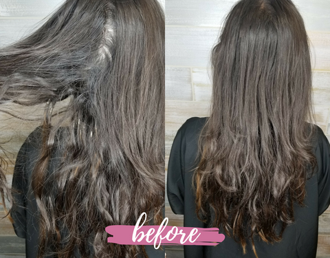 Sue's client showed up with a head full of sticky residue and matted extensions.