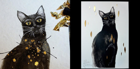 Experimenting with gold leaf on Black Cat