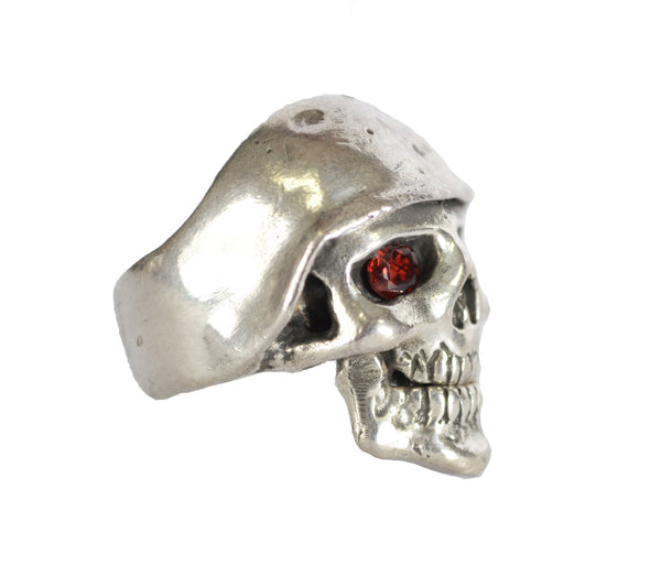 Satanic Garnet Silver Skull Ring - Left Field NYC