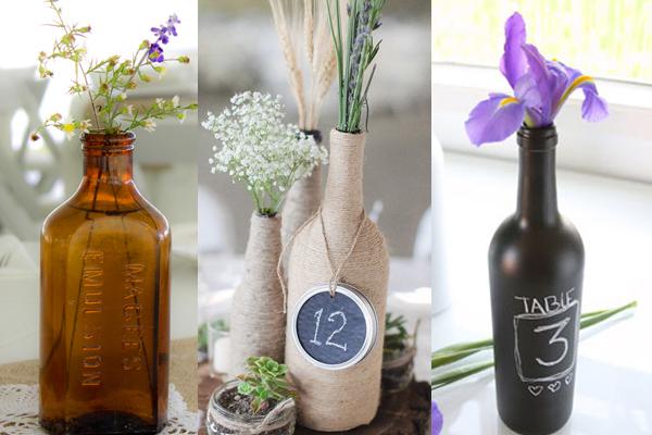 3 ideas for bottle centrepieces at a rustic, boho or vintage wedding