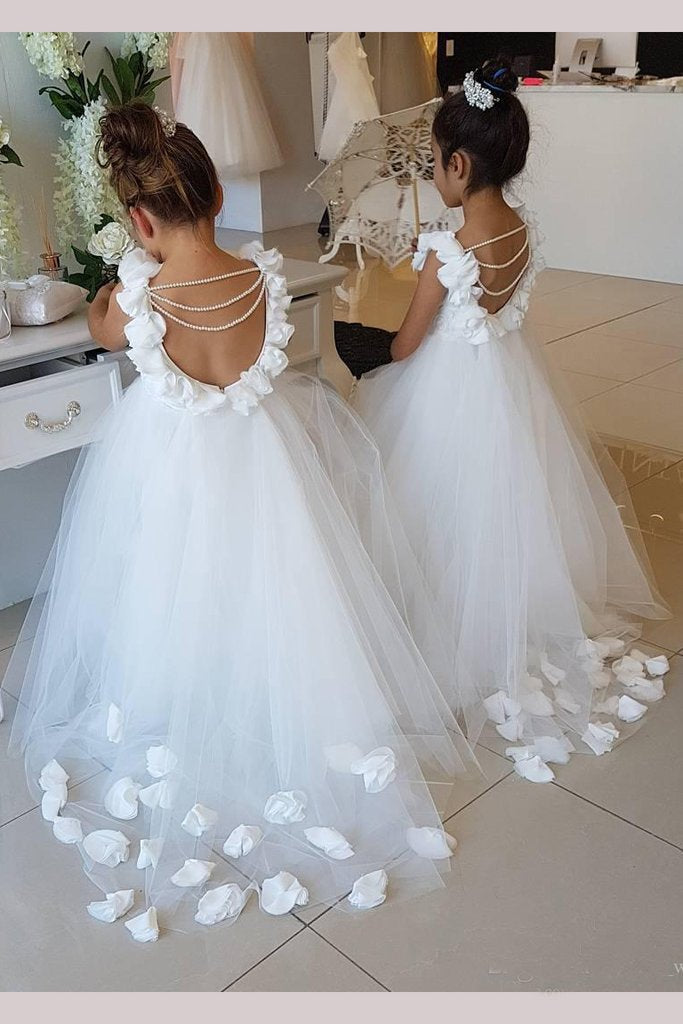 Cute Off White Tulle Backless Flower 