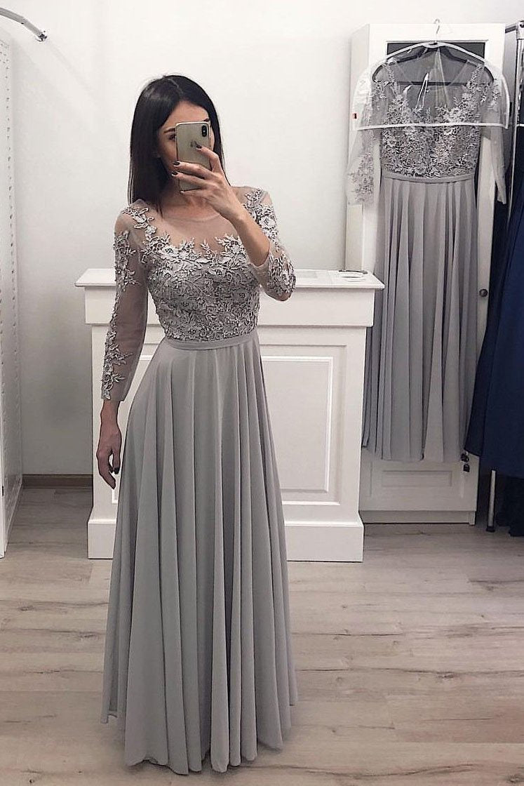 grey long bridesmaid dresses