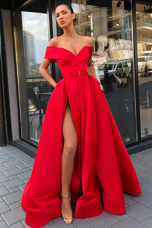 red satin dress with split