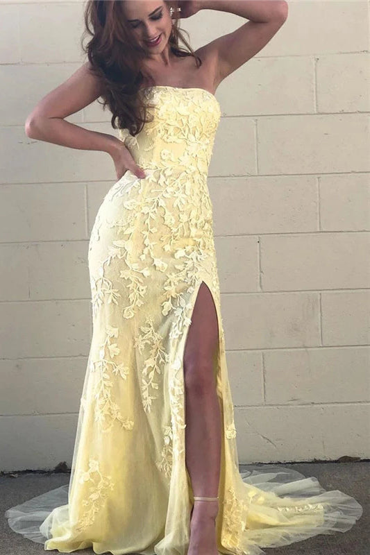 mermaid yellow prom dresses
