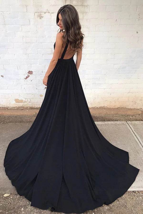 black backless formal dress
