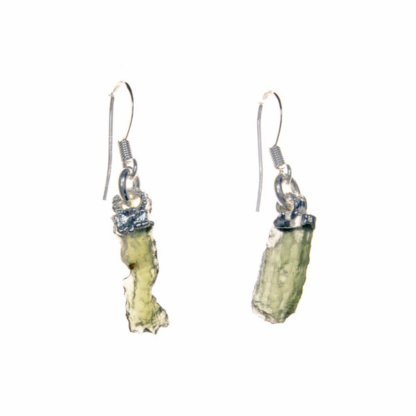 Mutton Deny Scully Sterling Silver Moldavite Nugget Dangle Bar Earrings – Fire & Ice