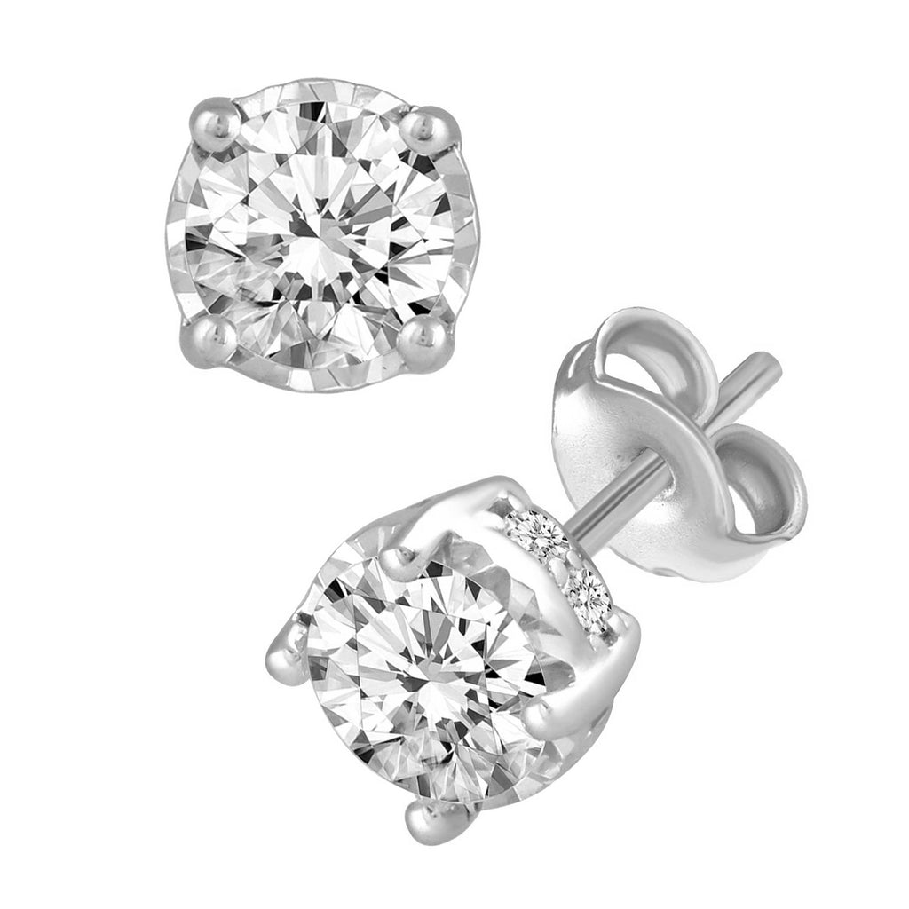 1.50 CTW (I1-I2) Natural Diamond Earrings with side stones in14K White  Gold/Yellow Gold