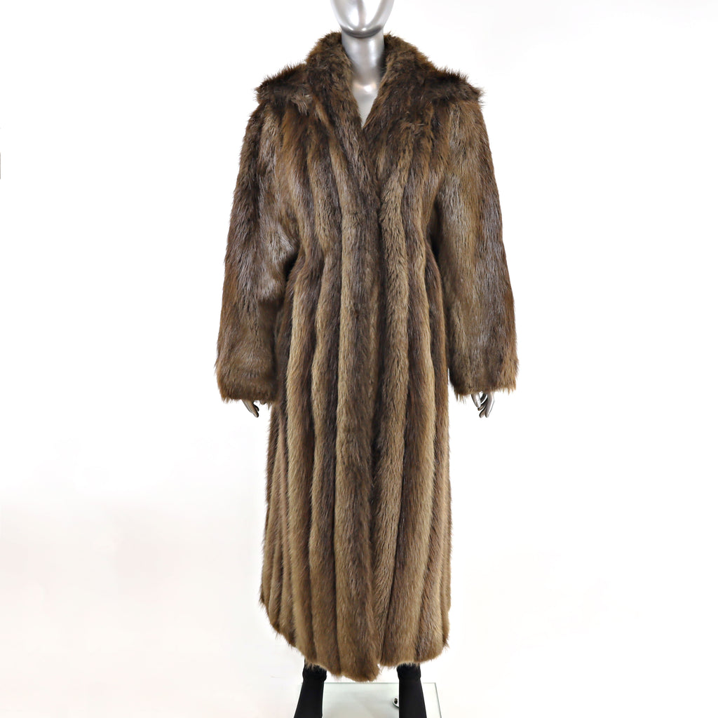 Long Hair Beaver Coat with Detachable Hood- Size M | VintageFurs