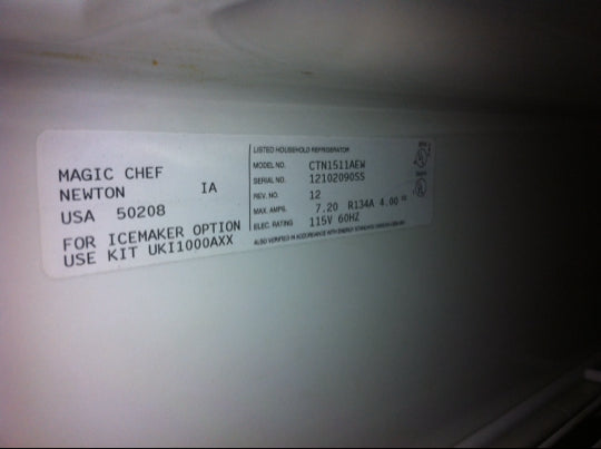 Magic Chef Refrigerator Serial Number Location