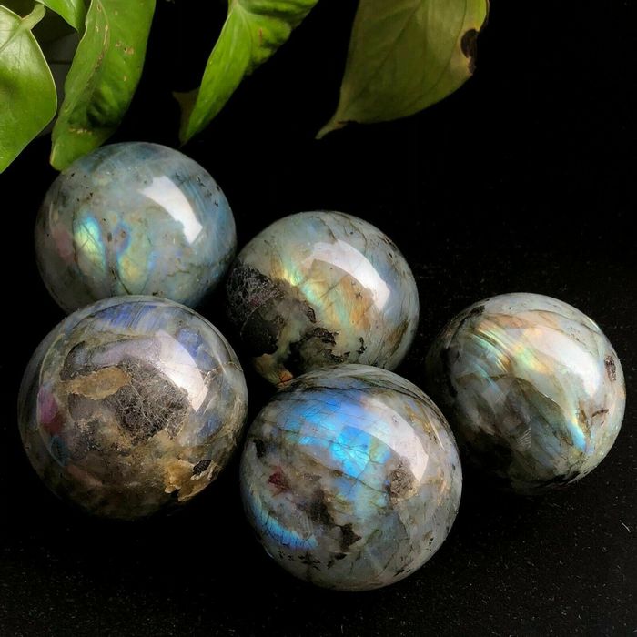 3pc Natural labradorite sphere rock quartz crystal ball healing 45-60mm\480g+ 