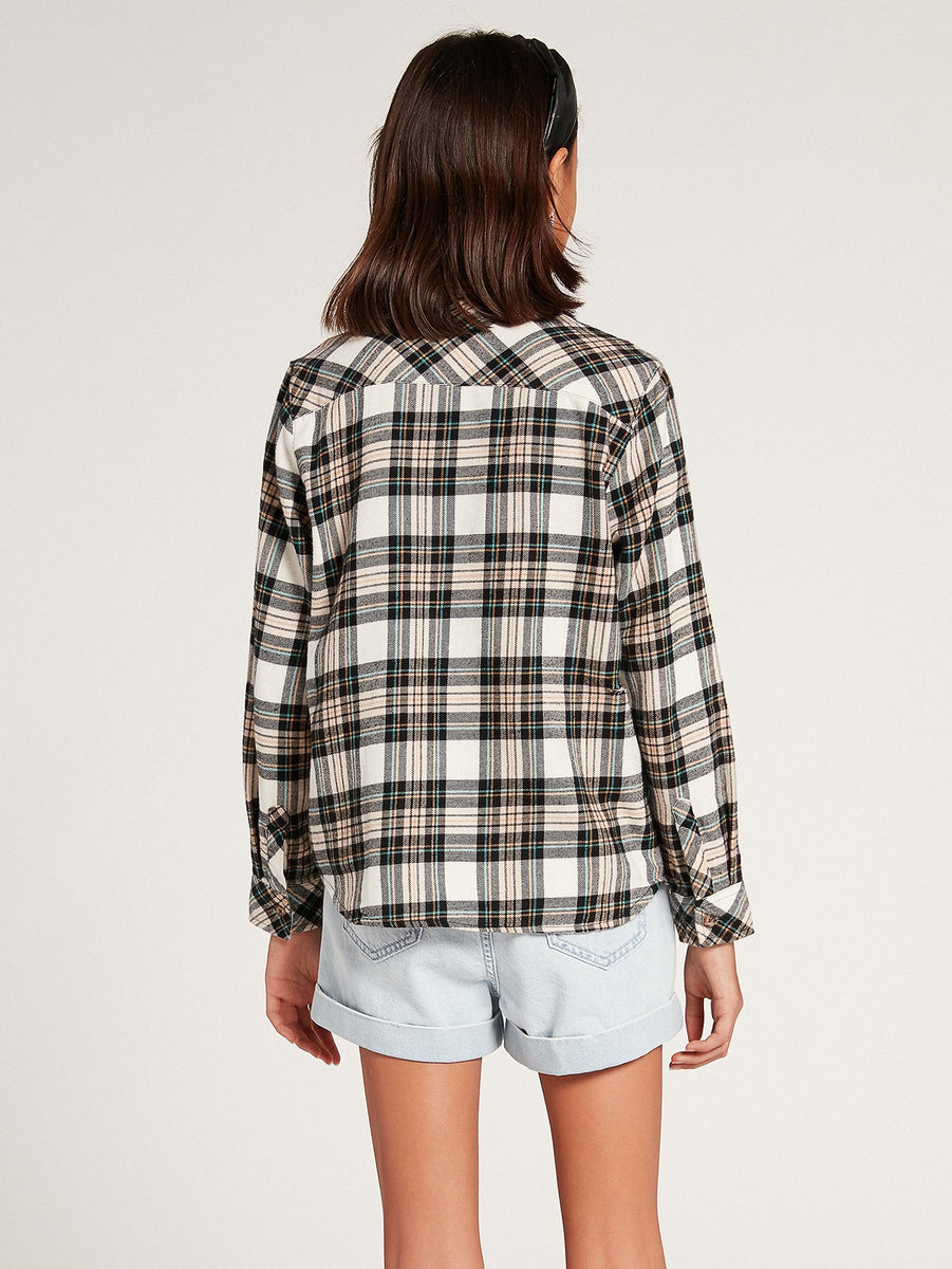 Volcom Getting Rad Plaid Big Girls Flannel- Mushroom