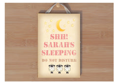 Sleeping Do Not Disturb.  Wood Sign. Personalise and Buy online at www.honeymellow.com