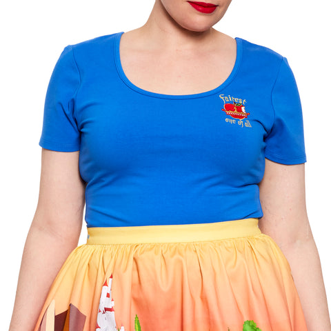 Stitch Shoppe Snow White Fairest One of All Kelly Fashion Top Closeup Front Model View