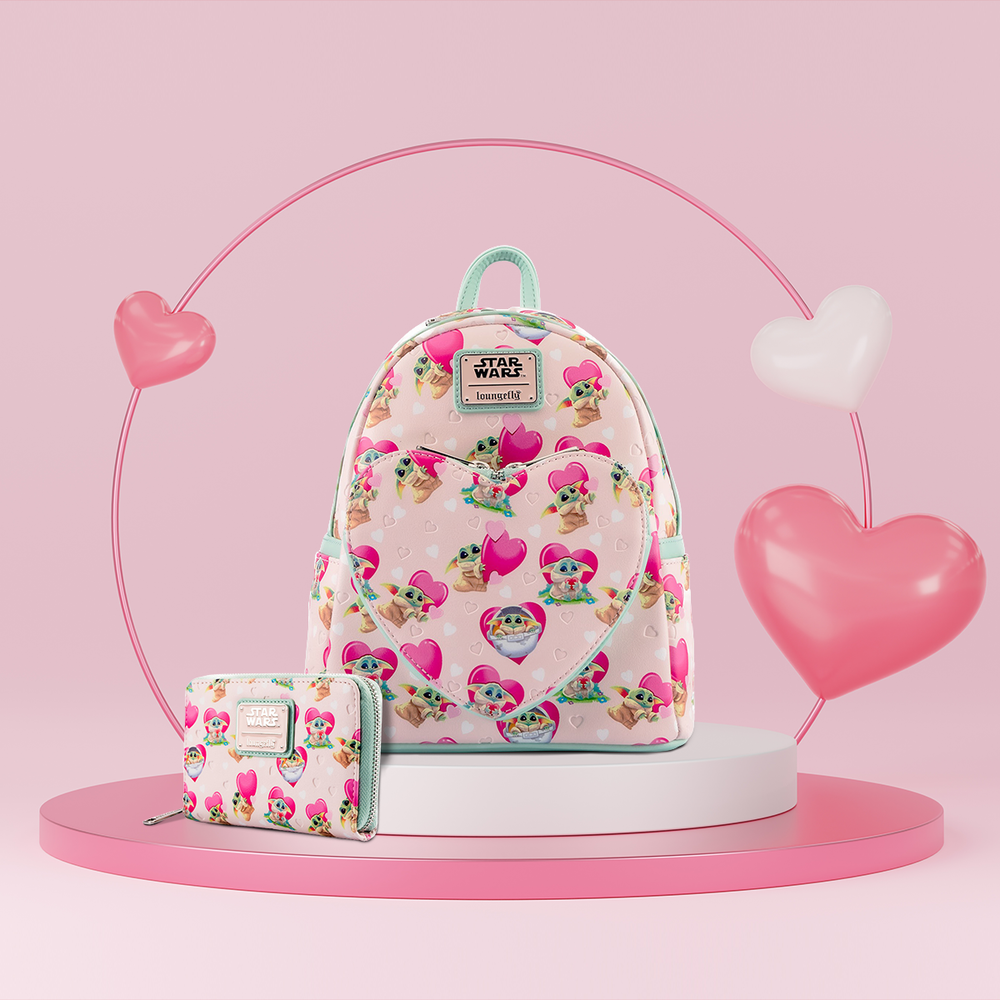 The Mandalorian Grogu Hearts Mini Backpack Lifestyle View-zoom