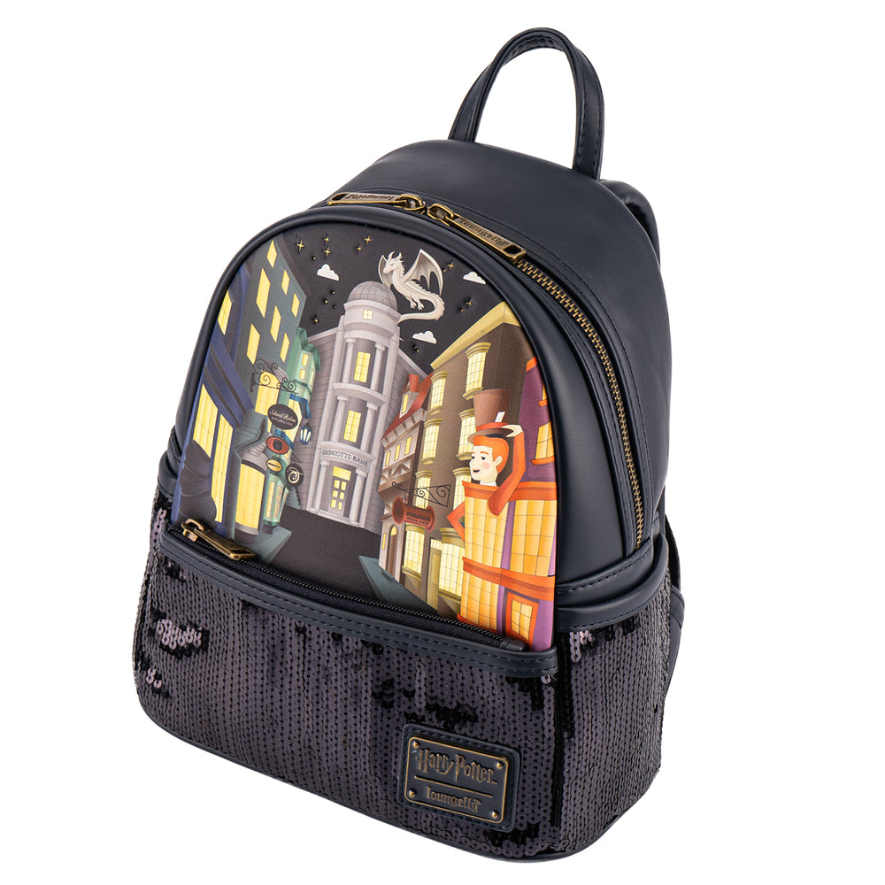 Harry Potter Diagon Alley Sequin Mini Backpack Top Side View-zoom