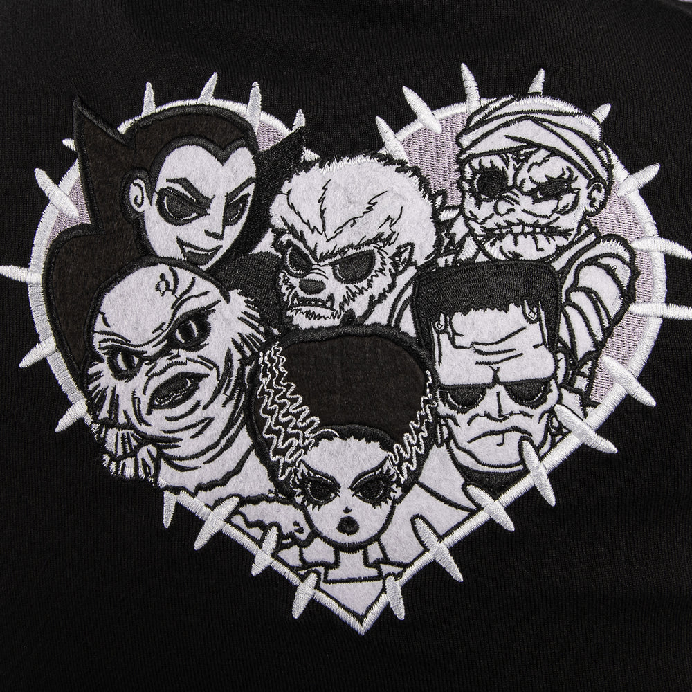 Universal Monsters Stitch Shoppe "Alexis" Cropped Cardigan Sweater Closeup Artwork View-zoom