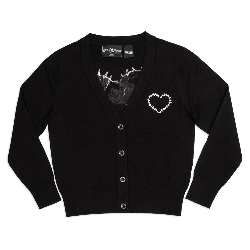 Universal Monsters Stitch Shoppe "Alexis" Cropped Cardigan Sweater Front Flat View-zoom