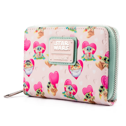 The Mandalorian Grogu Hearts Zip Around Wallet Side View