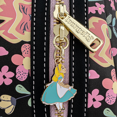 Exclusive - Disney Alice in Wonderland Floral Mini Backpack Closeup Zipper Charm View