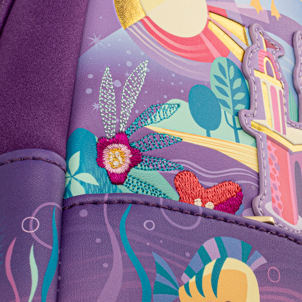 Disney The Little Mermaid Ariel Castle Mini Backpack Closeup Embroidery View-zoom