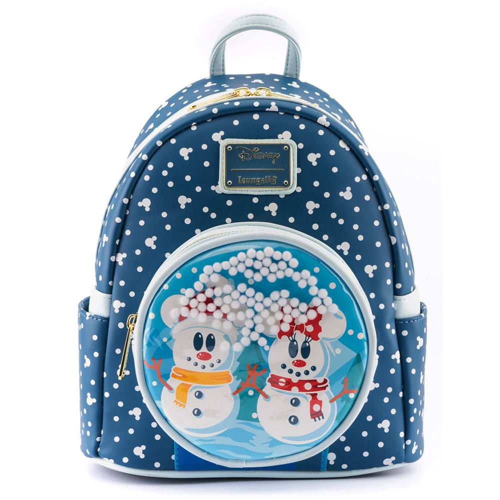 Disney Snowman Mickey and Minnie Mouse Snow Globe Mini Backpack Front View-zoom