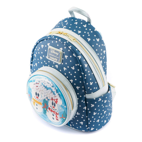 Disney Snowman Mickey and Minnie Mouse Snow Globe Mini Backpack Top Side View