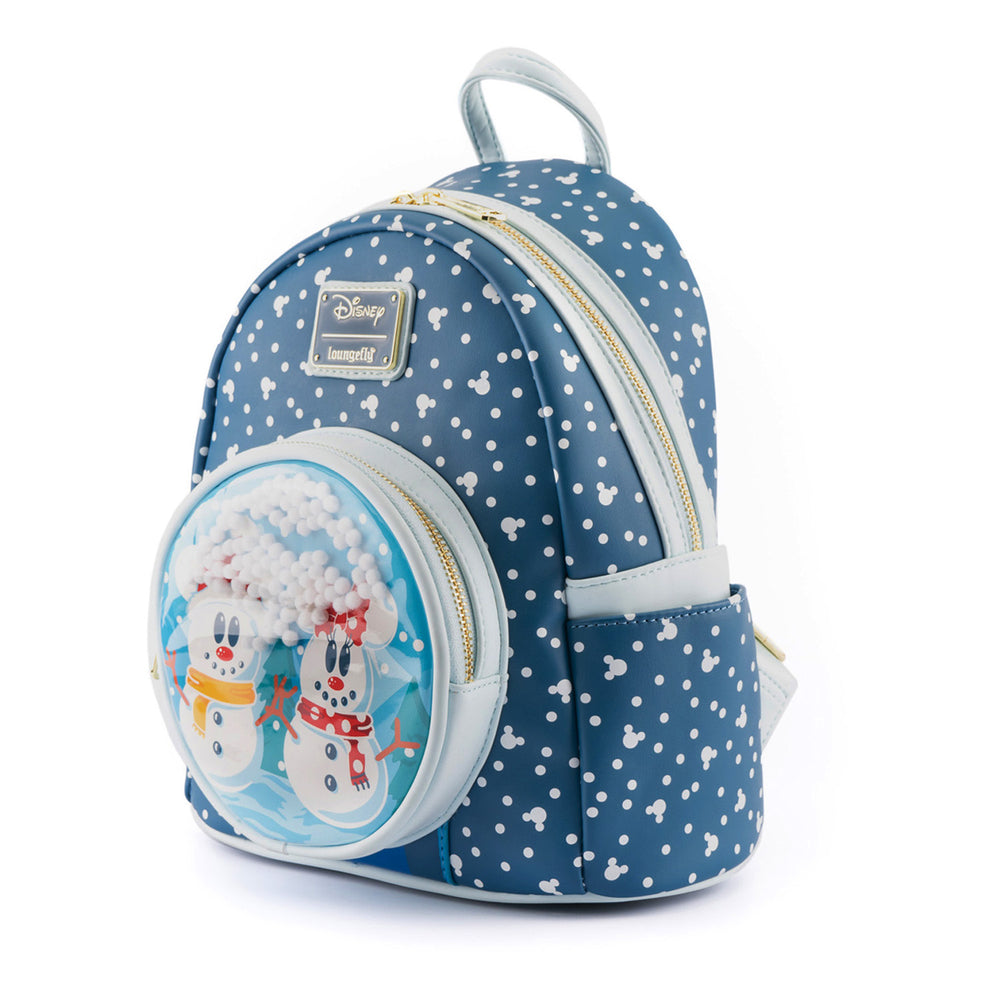 Disney Snowman Mickey and Minnie Mouse Snow Globe Mini Backpack Side View-zoom