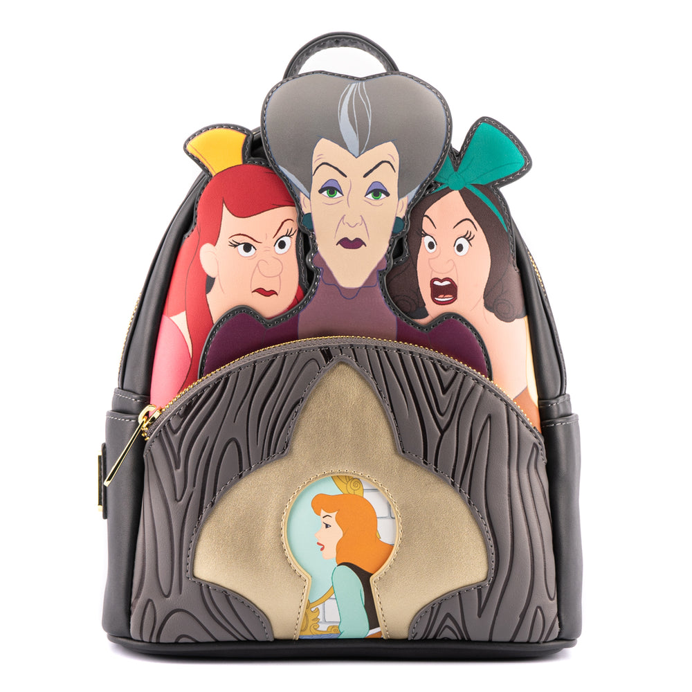 Disney Cinderella Evil Stepmother and Stepsisters Villains Scene Mini Backpack Front View-zoom