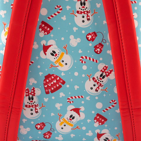 Disney Snowman Mickey and Minnie Mouse Mini Backpack with Ears Headband Back Closeup View