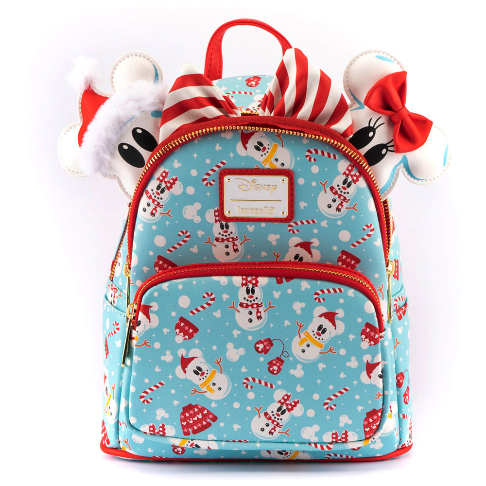 Disney Snowman Mickey and Minnie Mouse Mini Backpack with Ears Headband Front View-zoom