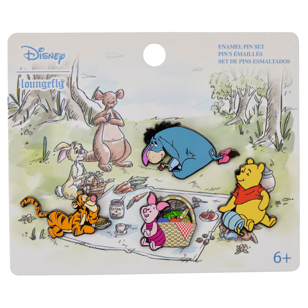 Winnie the Pooh Picnic Scene 4pc Pin Set Front View-zoom