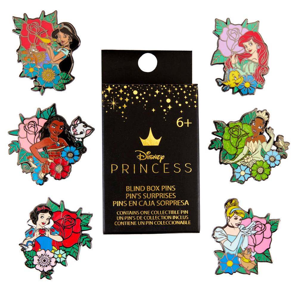 Disney Princess Floral Tattoo Blind Box Pin Front View-zoom