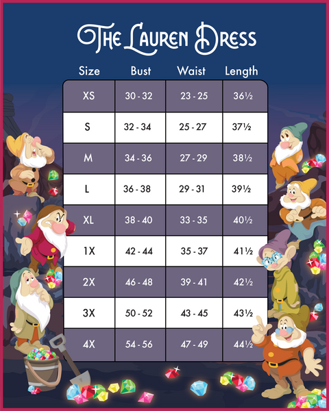 Stitch Shoppe Snow White Lauren Dress Size Chart View