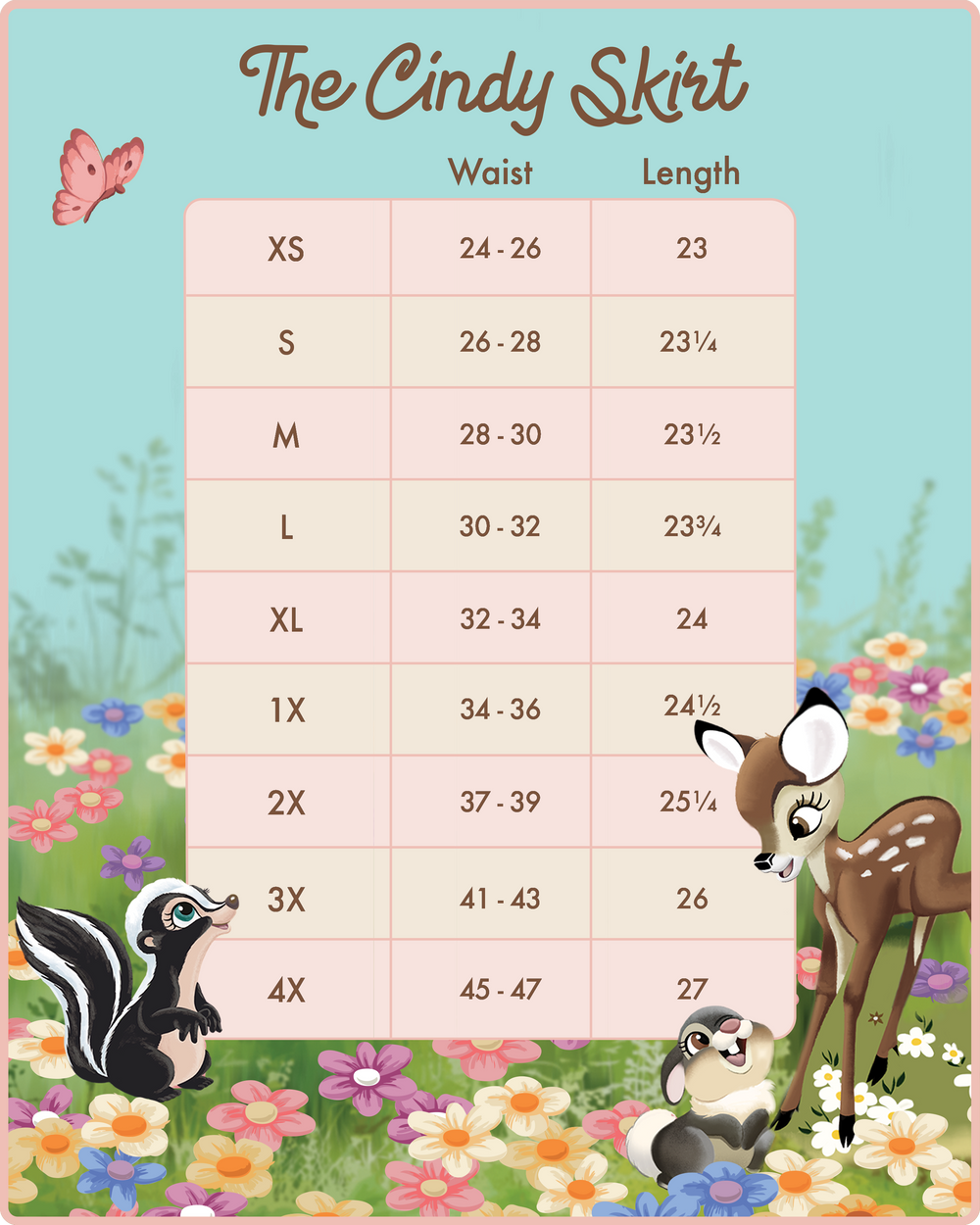 Disney Stitch Shoppe Bambi "Sandy" Skirt Sizing Chart-zoom